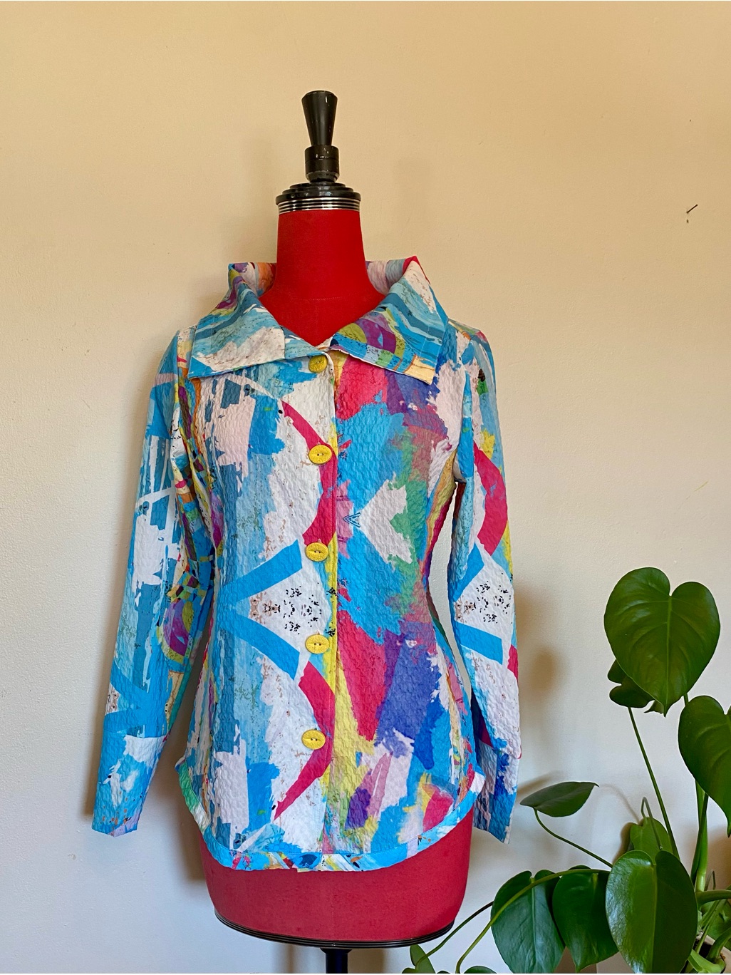 Abstract Multi-Color Textured Top